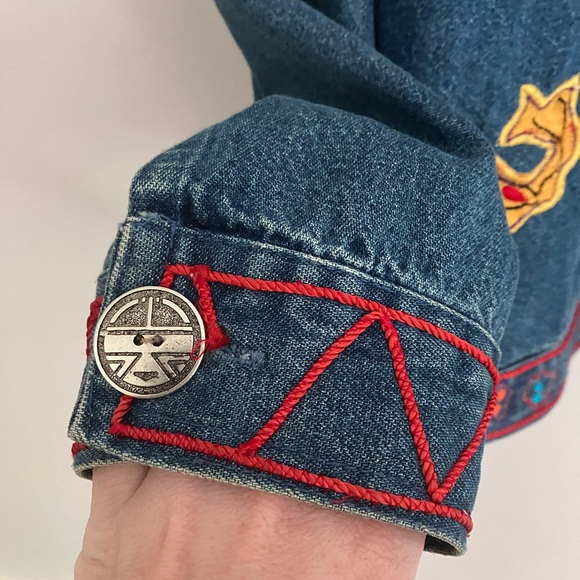 Y2K Vtg New Direction Hand Boho Embroidered Denim Jacket XL - Picture 8 of 8